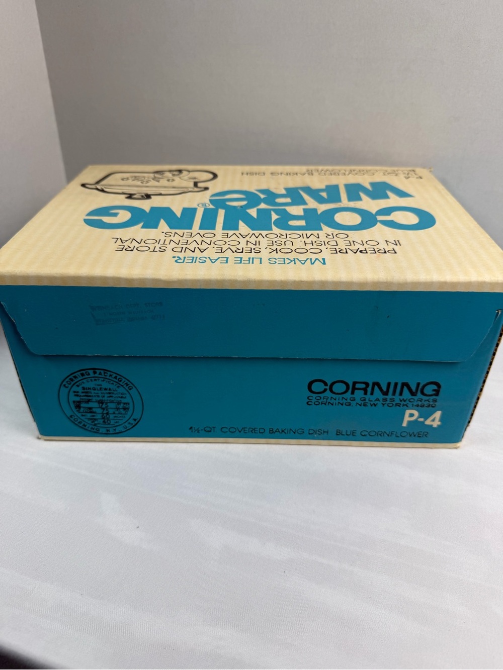 Vintage  Corning Ware 1 1/2 QUART 1960'S Cornflower Blue Set In Box P-4 UNUSED - Picture 3 of 5
